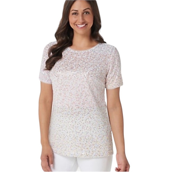 Isaac Mizrahi Live! Always Isaac Sequin T-Shirt, Sz L - Picture 1 of 16